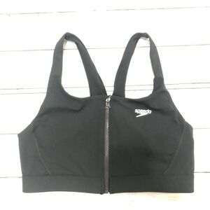 Speedo black zip up sports bra bikini top size 10